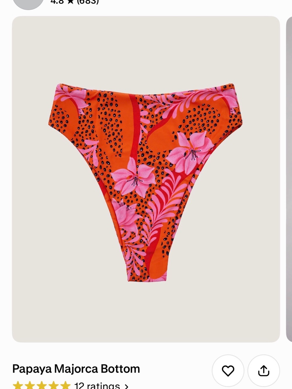 High-Cut Bikini Bottom - Pink & Orange Floral (worn once, now too big)